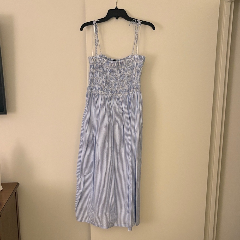 J. Crew Light Blue Striped Midi Dress